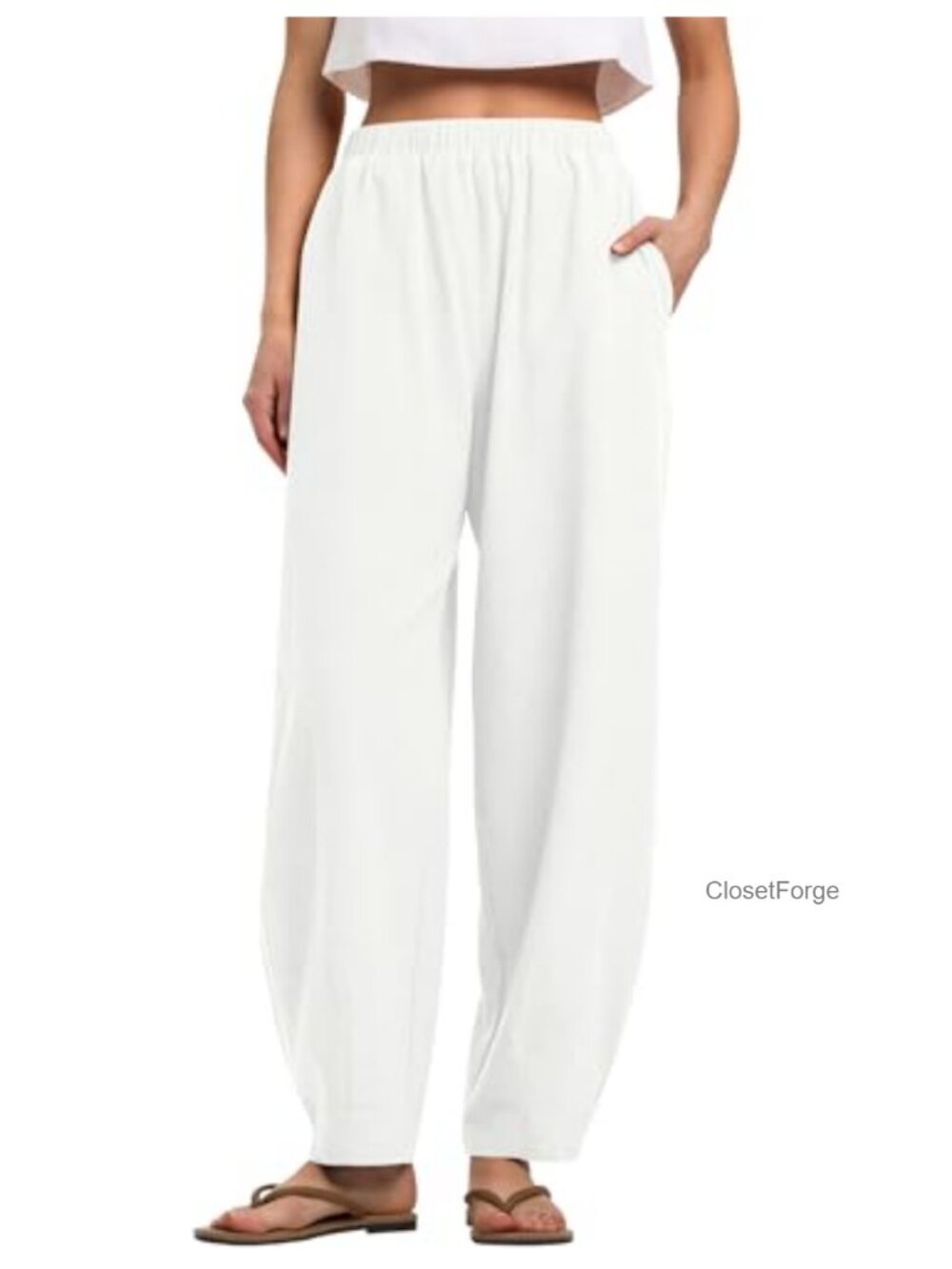 Linen Cotton Barrel Wide Leg Palazzo Pants High Rise Ankle Summer